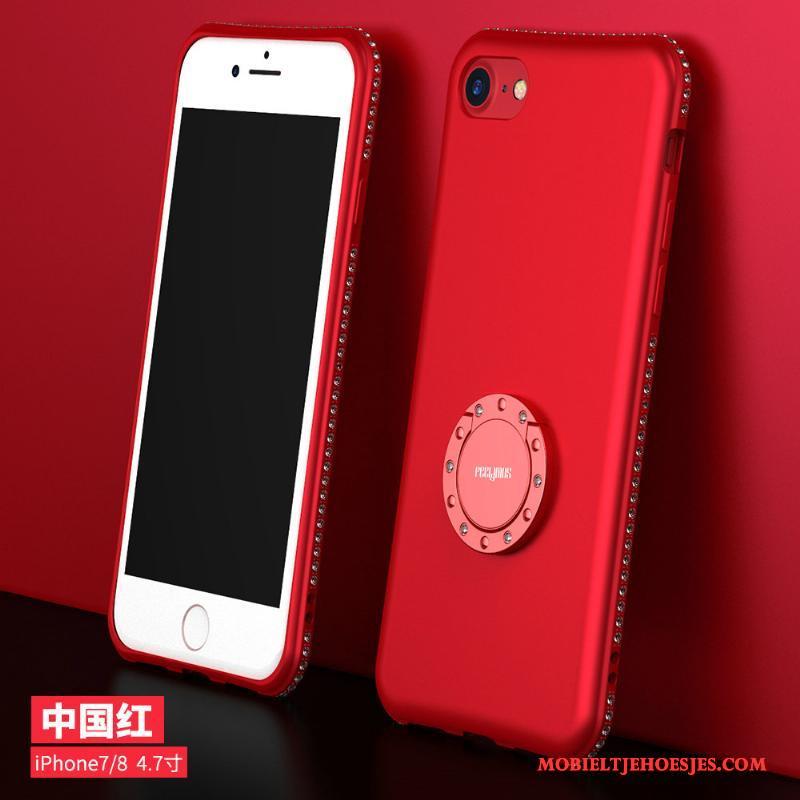 iPhone 8 Purper Net Red Hoesje Telefoon Siliconen Ondersteuning Met Strass Anti-fall