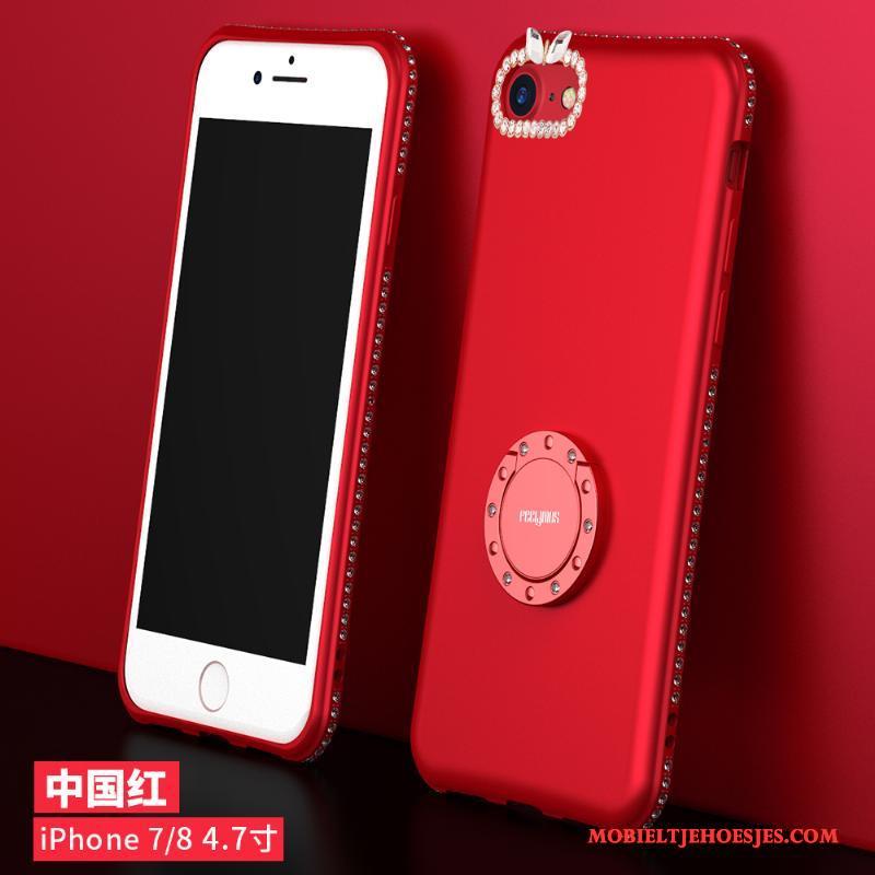 iPhone 8 Purper Net Red Hoesje Telefoon Siliconen Ondersteuning Met Strass Anti-fall