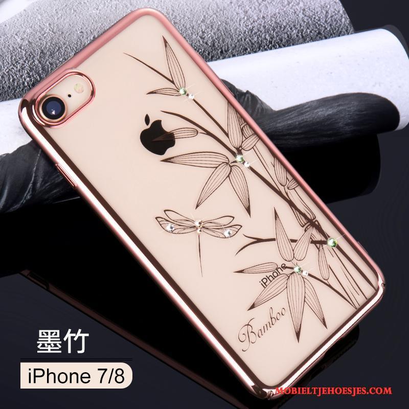 iPhone 8 Rood Luxe Doorzichtig Goud Trendy Merk Hoesje Telefoon