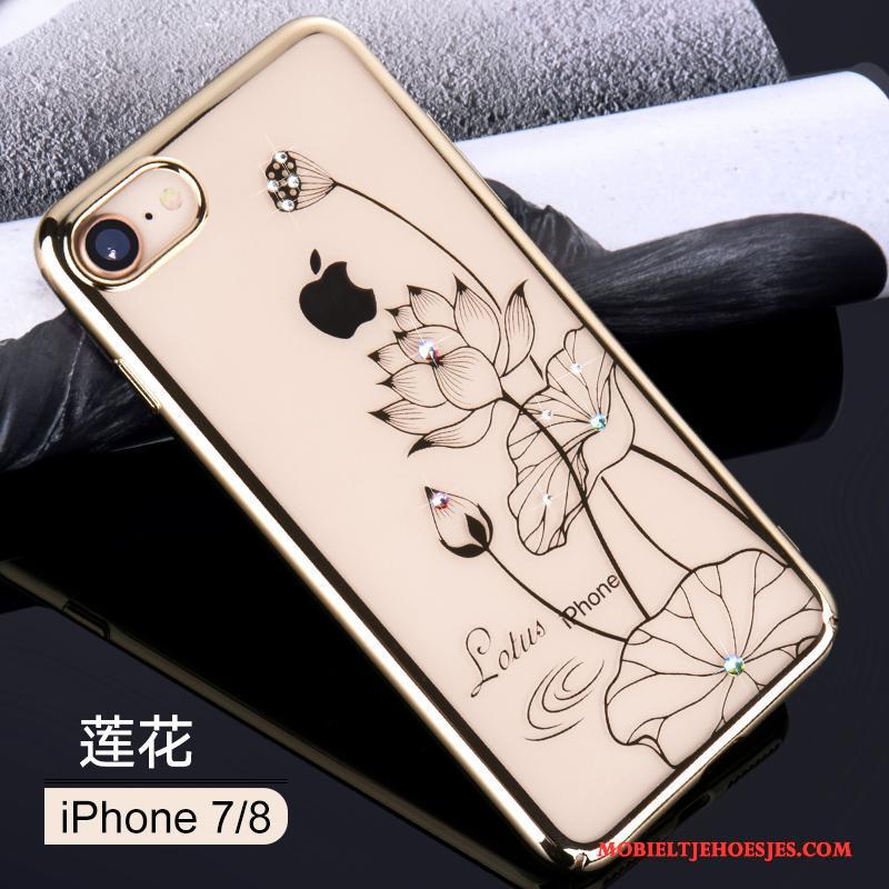 iPhone 8 Rood Luxe Doorzichtig Goud Trendy Merk Hoesje Telefoon