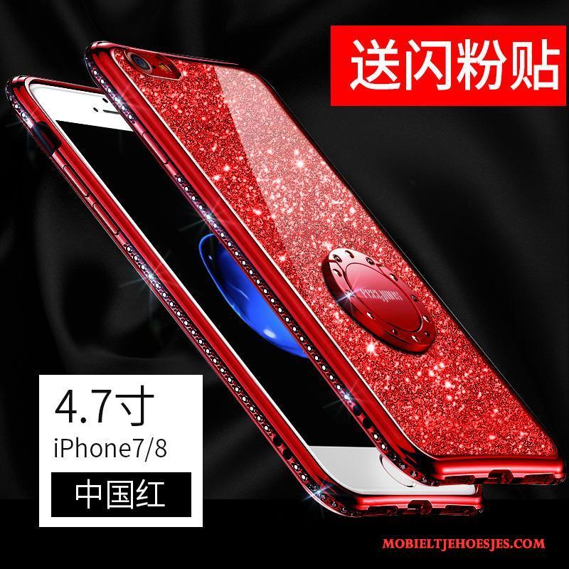 iPhone 8 Rood Trendy Merk Net Red Met Strass Hoesje Telefoon Roze