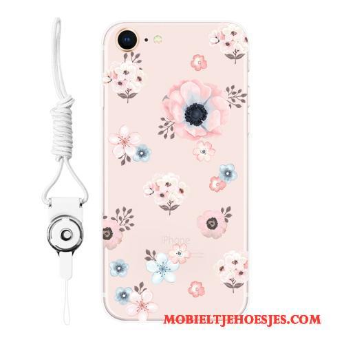 iPhone 8 Zacht All Inclusive Hoesje Telefoon Roze Reliëf Hanger Bescherming