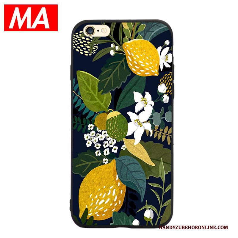 iPhone Se 2020 Citroen Grote Bloemen Zacht Zwart Hoesje Bescherming