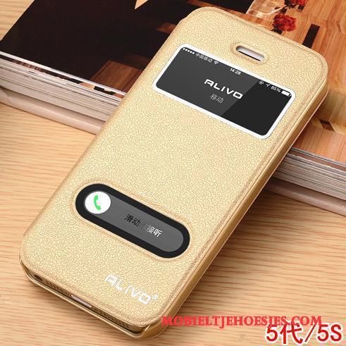 iPhone Se Bescherming Rose Goud Anti-fall Hoesje Clamshell Leren Etui Telefoon