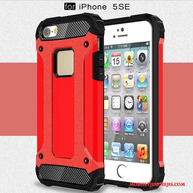 iPhone Se Hoes Siliconen Hoesje Telefoon All Inclusive Rood Anti-fall Zwart