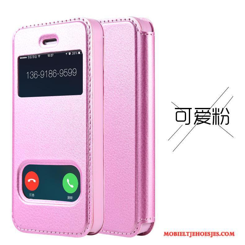 iPhone Se Hoesje Telefoon Mobiele Telefoon Leren Etui Bescherming Rood Roze Folio