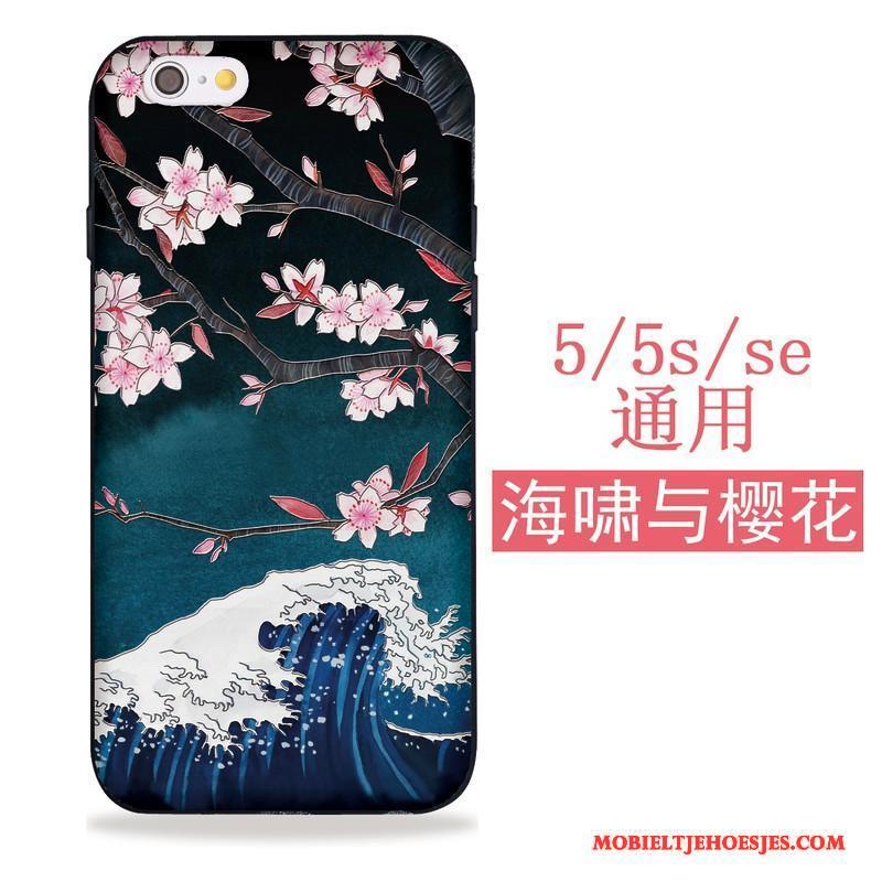 iPhone Se Hoesje Zacht All Inclusive Kat Japans Zwart Siliconen Blauw