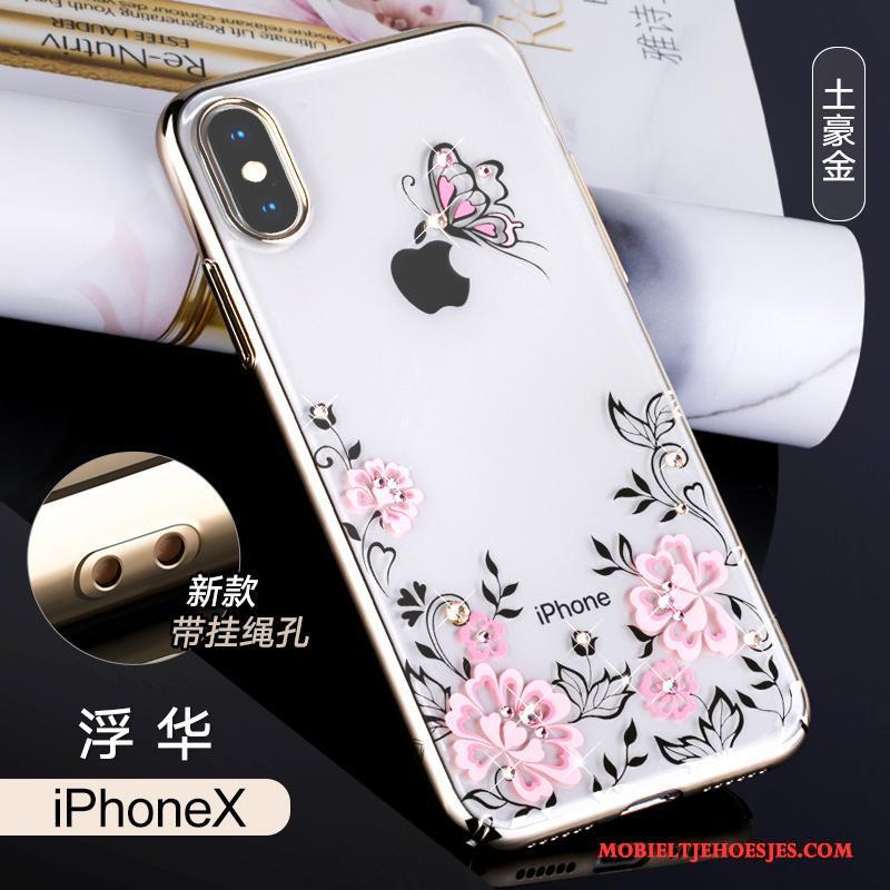 iPhone X All Inclusive Hoesje Telefoon Luxe Trendy Merk Roze Doorzichtig Met Strass