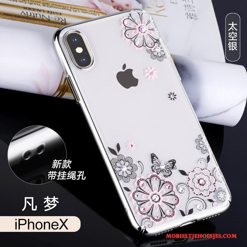 iPhone X All Inclusive Hoesje Telefoon Luxe Trendy Merk Roze Doorzichtig Met Strass