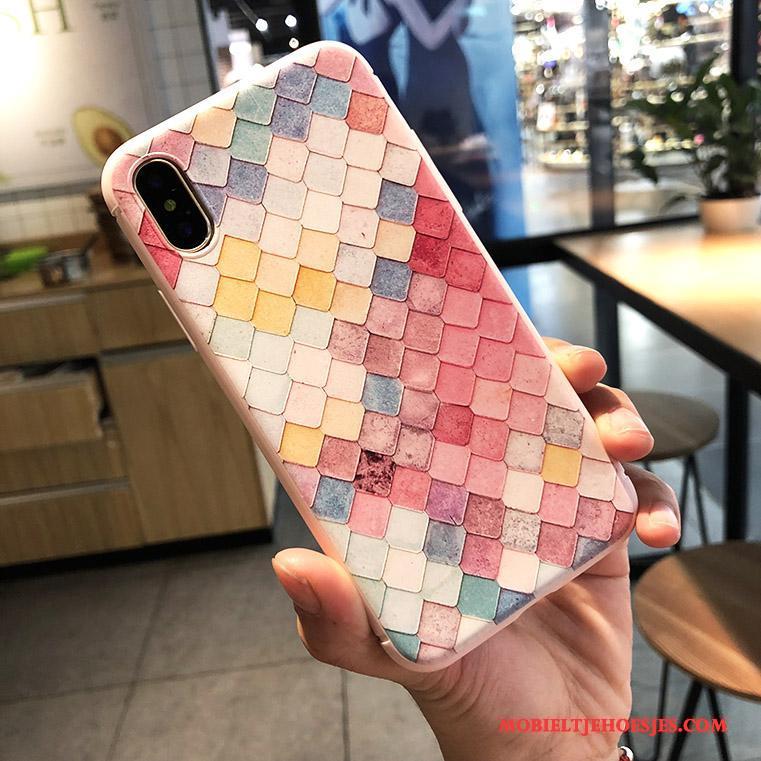 iPhone X Anti-fall Hanger Hoesje Telefoon Roze All Inclusive Reliëf Zacht