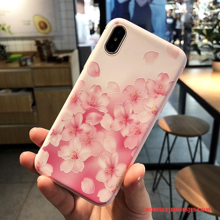 iPhone X Anti-fall Hanger Hoesje Telefoon Roze All Inclusive Reliëf Zacht