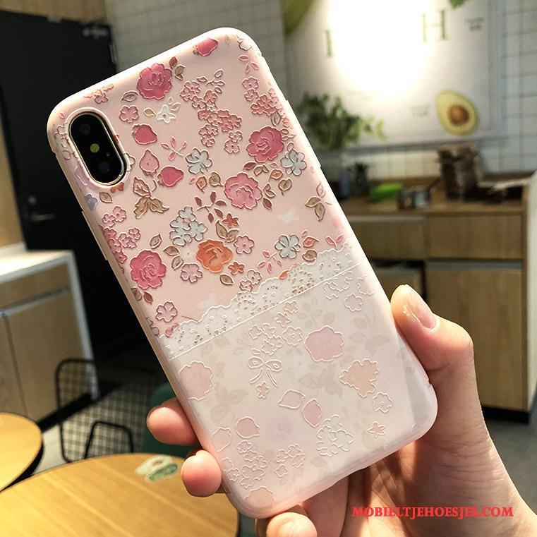 iPhone X Anti-fall Hanger Hoesje Telefoon Roze All Inclusive Reliëf Zacht