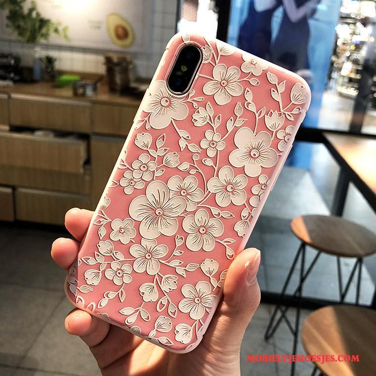 iPhone X Anti-fall Hanger Hoesje Telefoon Roze All Inclusive Reliëf Zacht