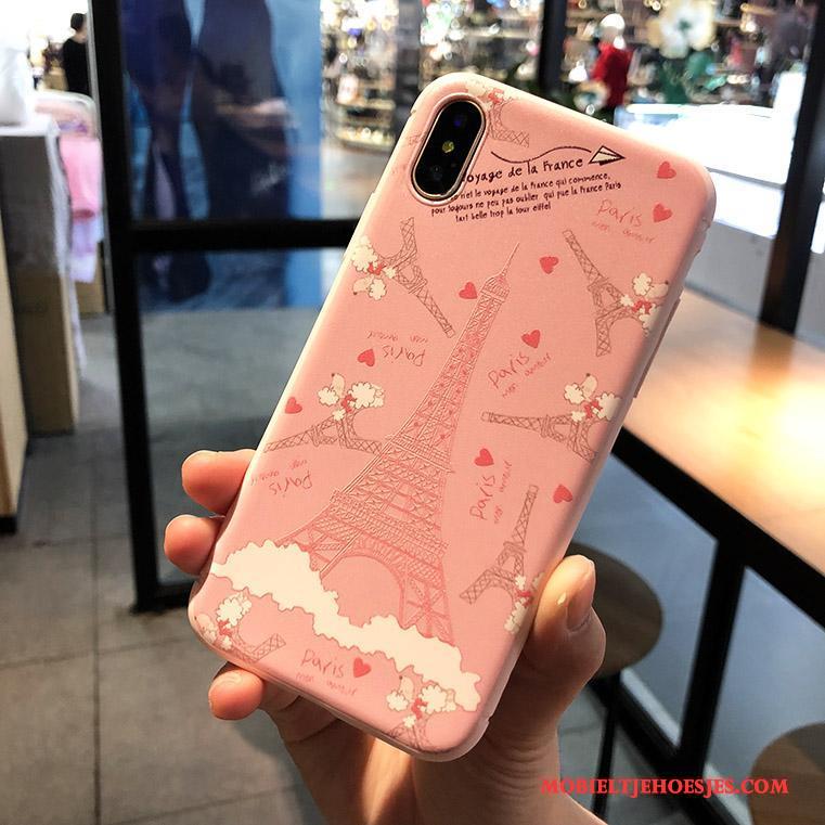 iPhone X Anti-fall Hanger Hoesje Telefoon Roze All Inclusive Reliëf Zacht