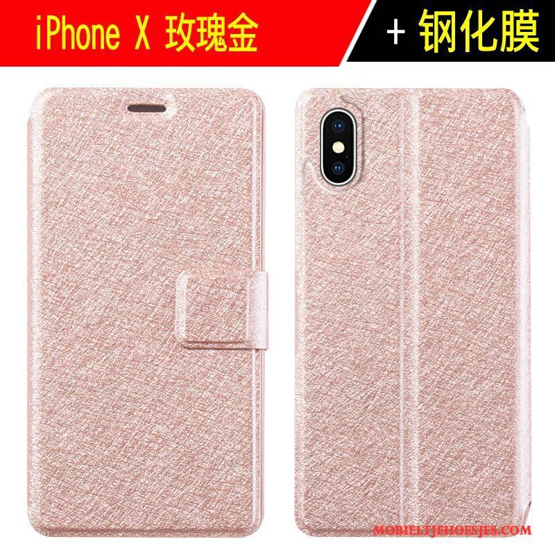 iPhone X Bescherming Leren Etui Rood Hoesje Telefoon Clamshell All Inclusive Tempereren