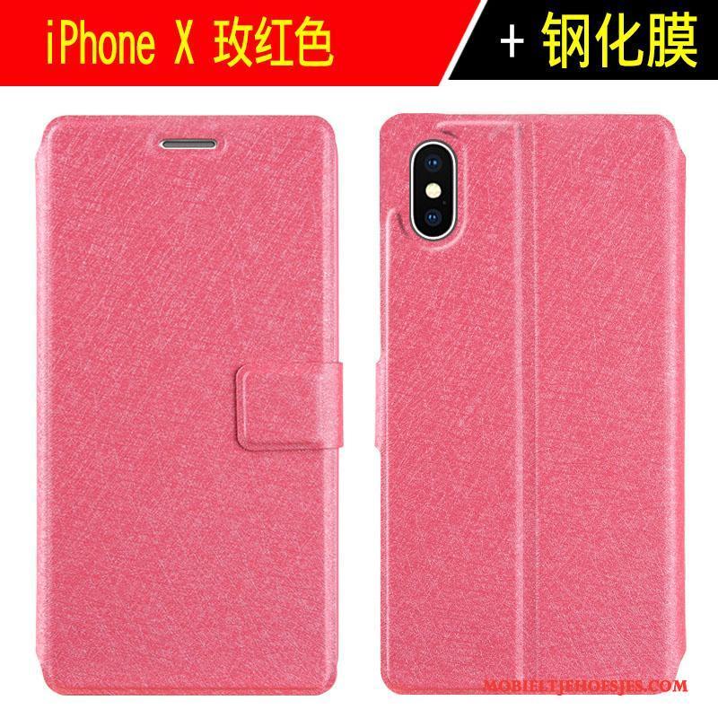 iPhone X Bescherming Leren Etui Rood Hoesje Telefoon Clamshell All Inclusive Tempereren