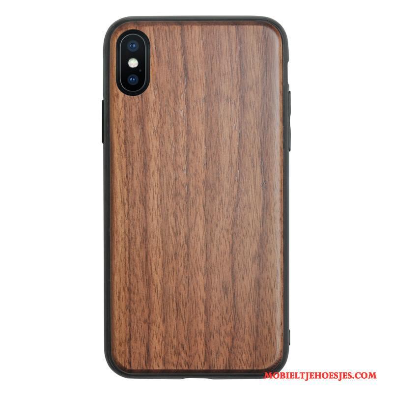 iPhone X Bescherming Pu Hout Hoes All Inclusive Hoesje Telefoon Massief Hout