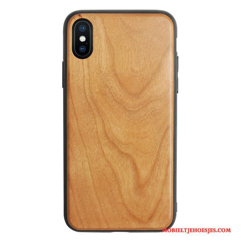 iPhone X Bescherming Pu Hout Hoes All Inclusive Hoesje Telefoon Massief Hout