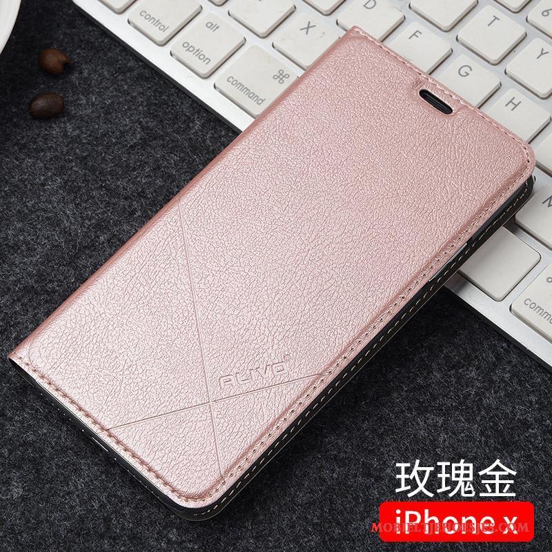 iPhone X Clamshell Hoesje Telefoon Trend Bescherming Leren Etui Rose Goud All Inclusive