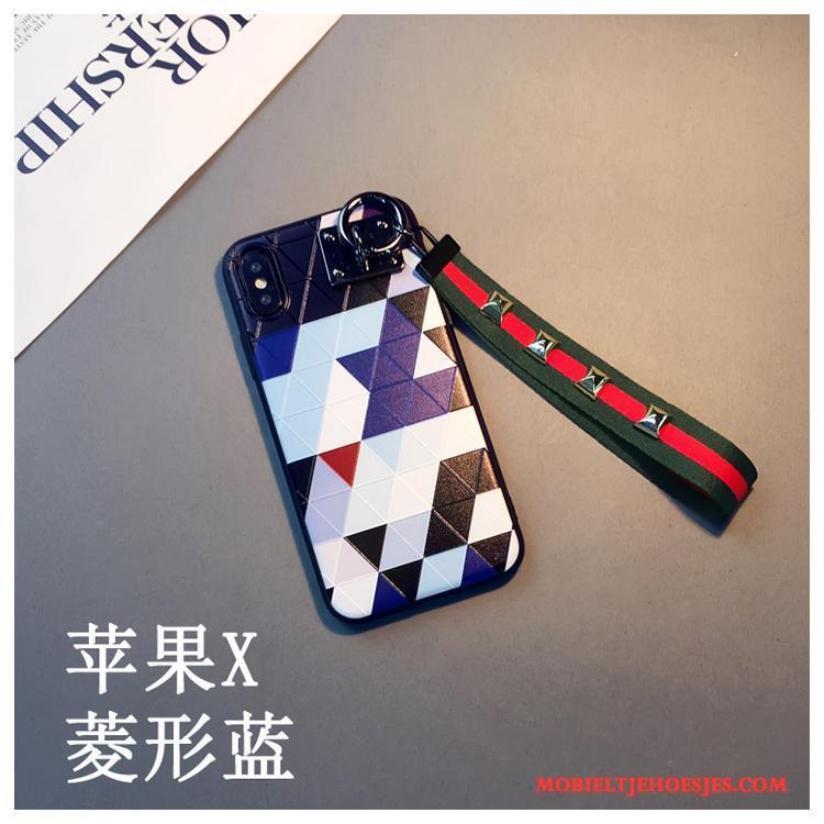 iPhone X Eenvoudige Lovers Purper Hoesje Telefoon Trend Hanger Reliëf