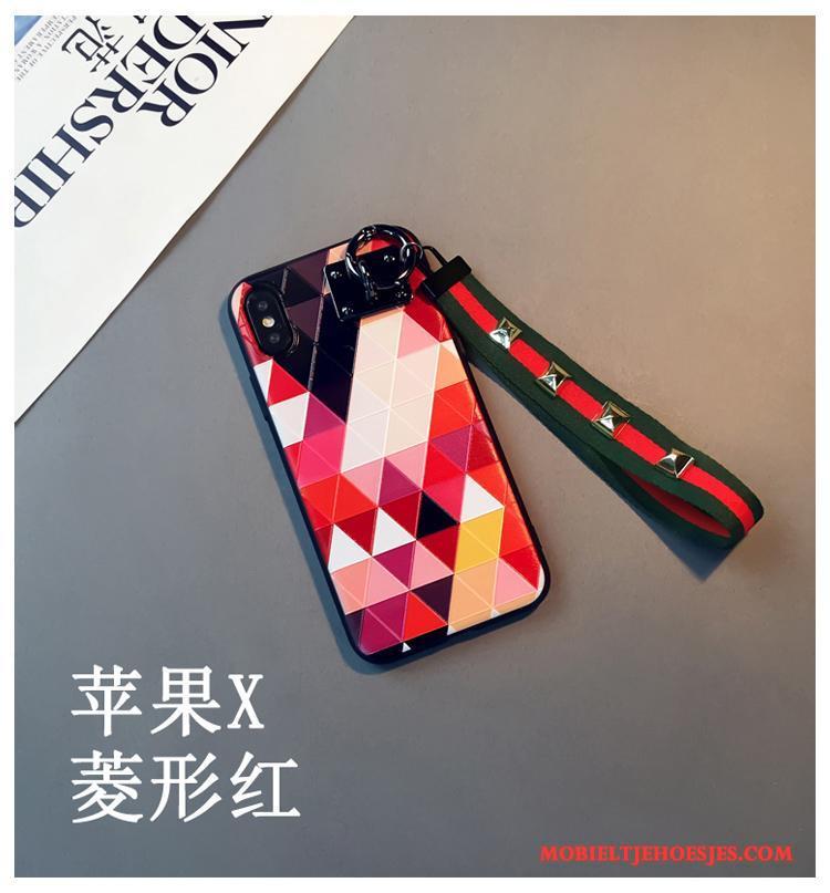 iPhone X Eenvoudige Lovers Purper Hoesje Telefoon Trend Hanger Reliëf