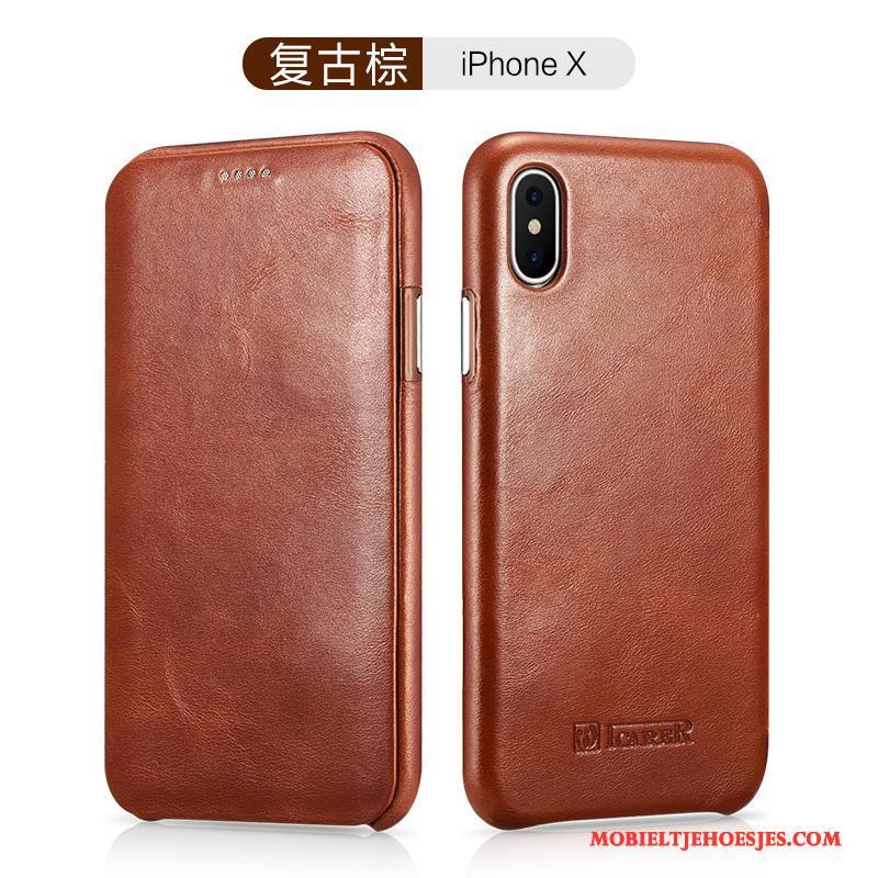 iPhone X Folio Hoesje Telefoon Leren Etui Echt Leer Trend Bescherming