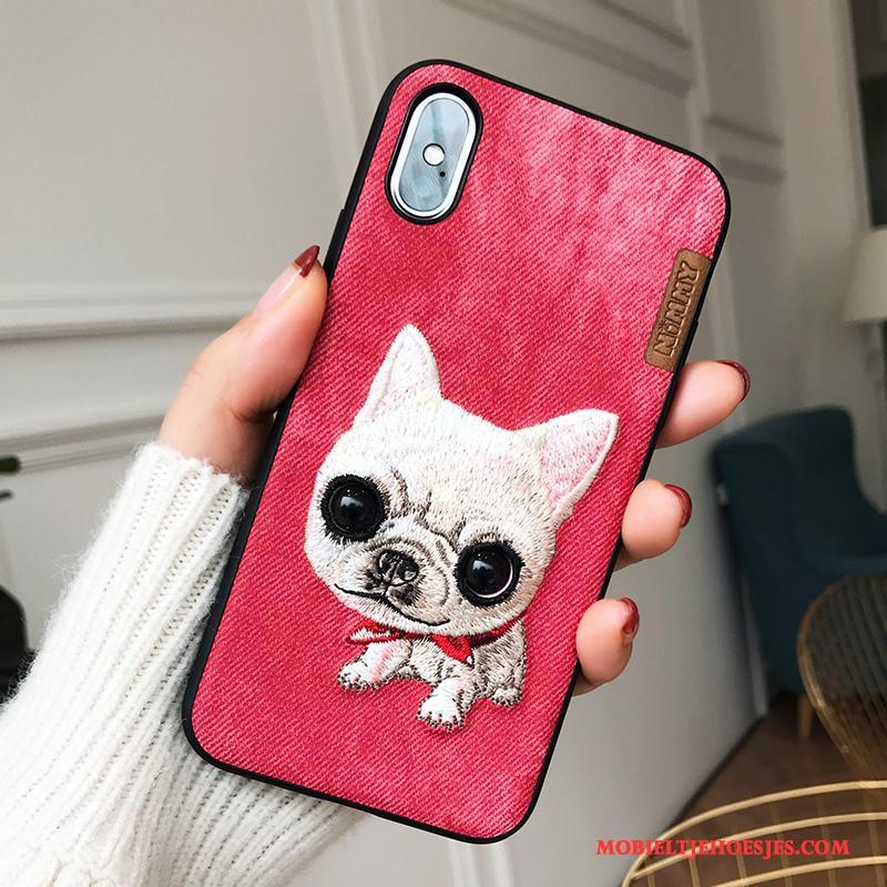 iPhone X Geel Anti-fall Hoesje Telefoon Hond Nieuw Borduurwerk Trendy Merk