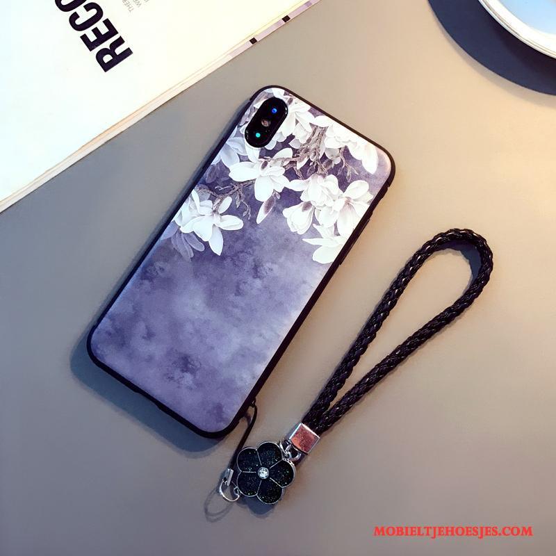 iPhone X Hanger Kunst Hoesje Telefoon Blauw Zacht Anti-fall Reliëf