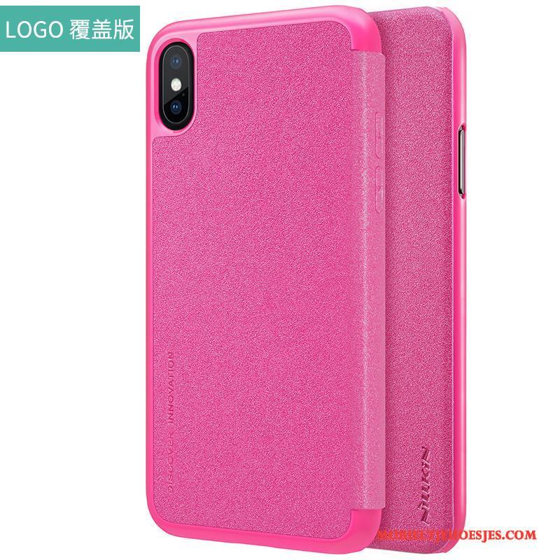 iPhone X Hoes Folio Anti-fall Bescherming Leren Etui Hoesje Telefoon Rood