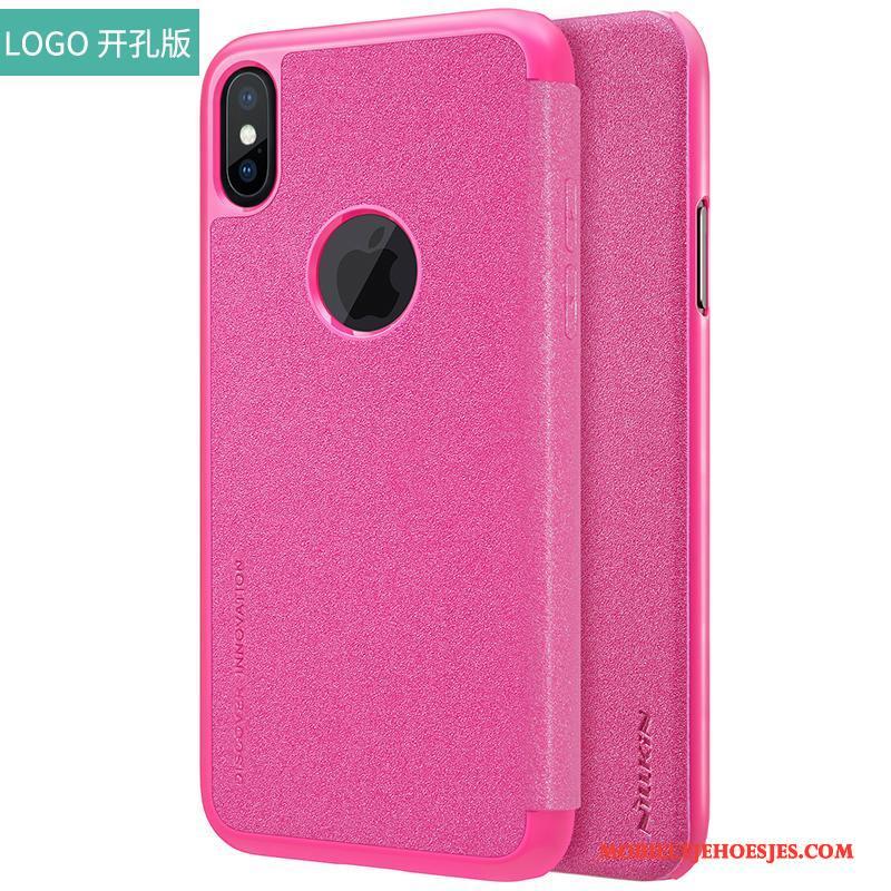 iPhone X Hoes Folio Anti-fall Bescherming Leren Etui Hoesje Telefoon Rood