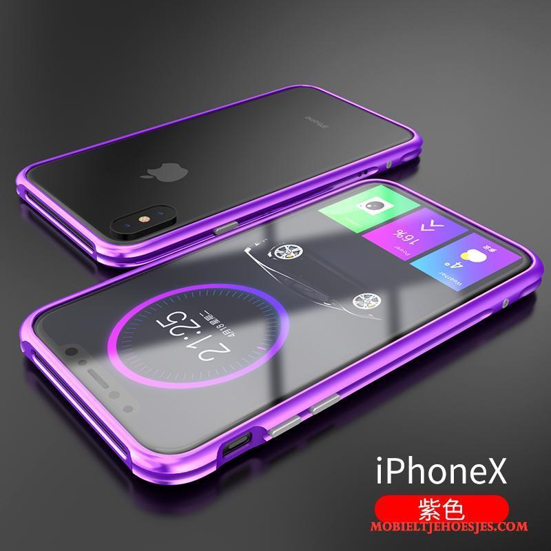 iPhone X Hoesje Anti-fall Trendy Merk Metaal Dun Omlijsting Nieuw Purper