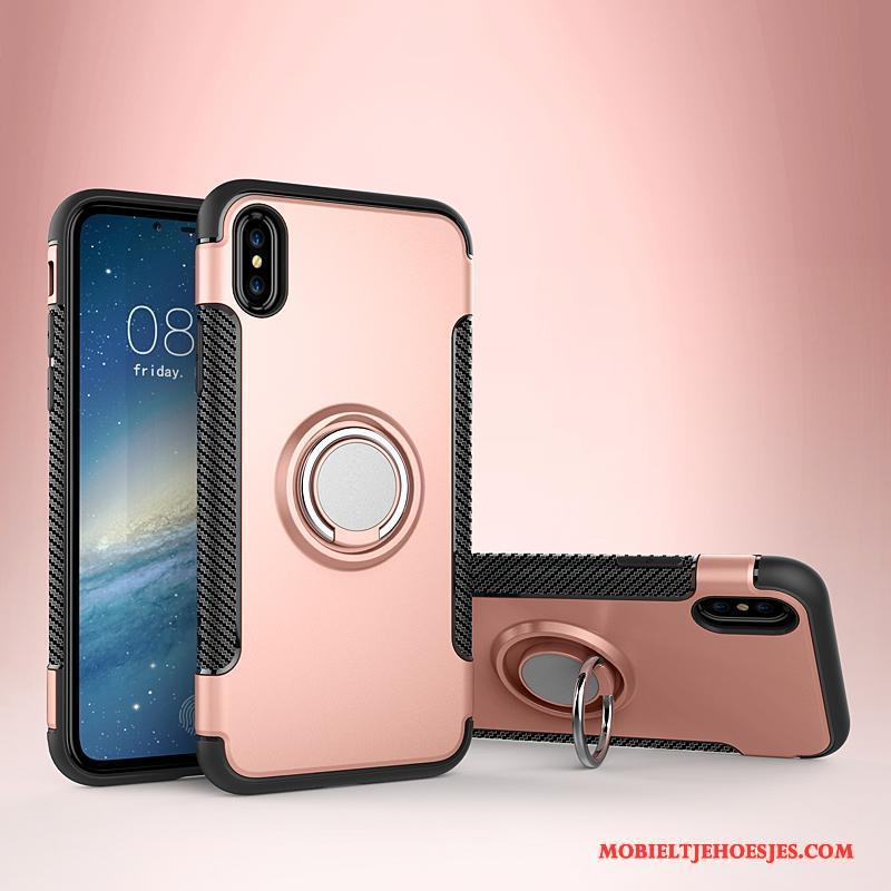 iPhone X Hoesje Bescherming Magnetisch Hoes Auto Anti-fall Ring Leren Etui