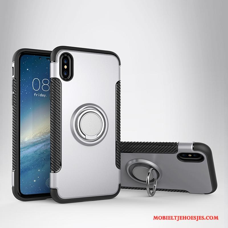 iPhone X Hoesje Bescherming Magnetisch Hoes Auto Anti-fall Ring Leren Etui