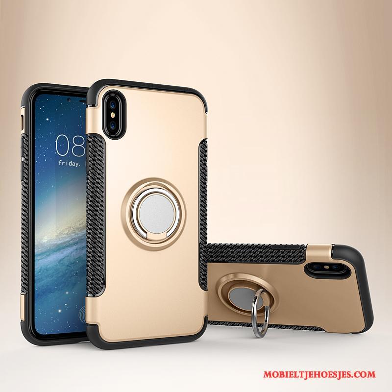 iPhone X Hoesje Bescherming Magnetisch Hoes Auto Anti-fall Ring Leren Etui