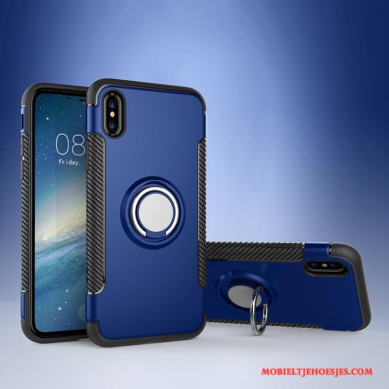 iPhone X Hoesje Bescherming Magnetisch Hoes Auto Anti-fall Ring Leren Etui