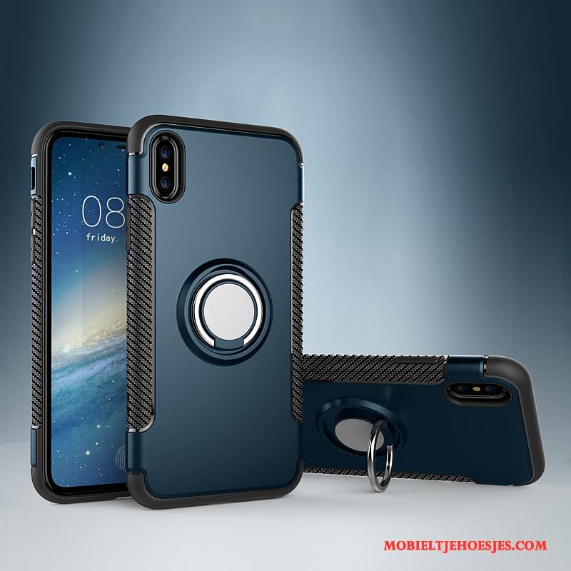 iPhone X Hoesje Bescherming Magnetisch Hoes Auto Anti-fall Ring Leren Etui