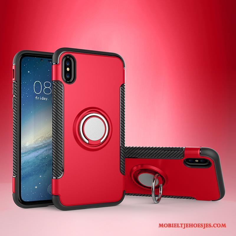 iPhone X Hoesje Bescherming Magnetisch Hoes Auto Anti-fall Ring Leren Etui