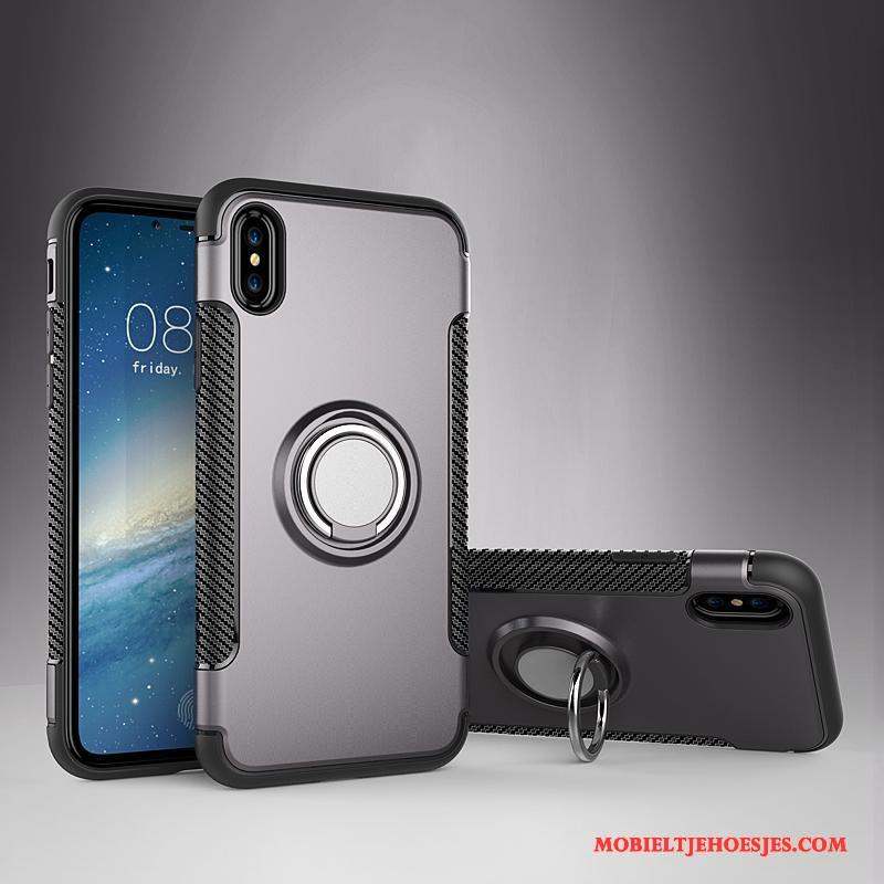 iPhone X Hoesje Bescherming Magnetisch Hoes Auto Anti-fall Ring Leren Etui