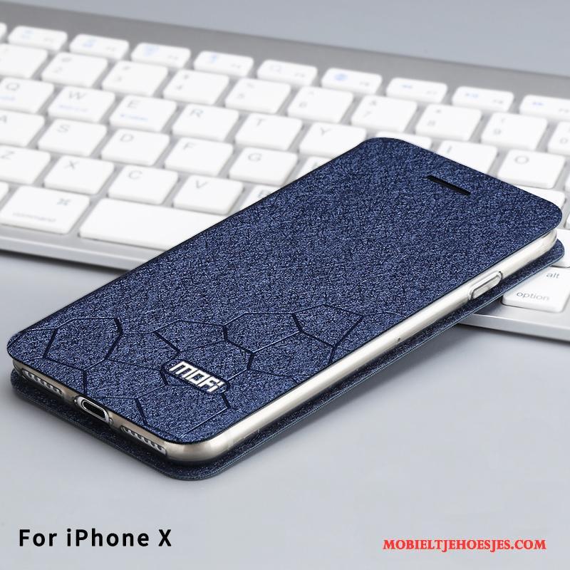 iPhone X Hoesje Clamshell Hoes Anti-fall Goud Siliconen Blauw All Inclusive