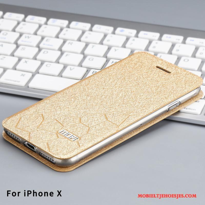 iPhone X Hoesje Clamshell Hoes Anti-fall Goud Siliconen Blauw All Inclusive