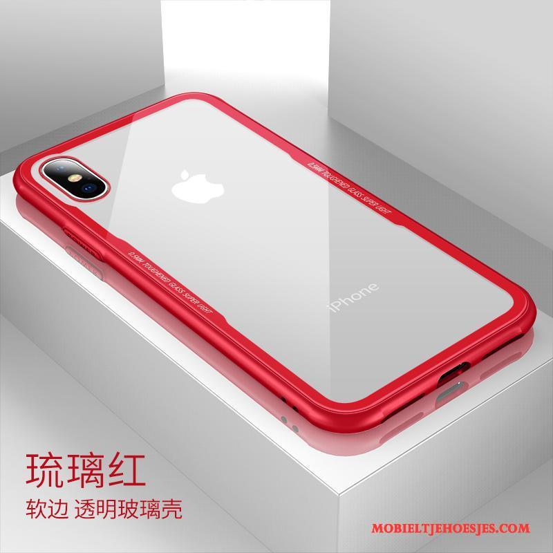iPhone X Hoesje Dun Doorzichtig Hoes Rood Glas Siliconen Anti-fall