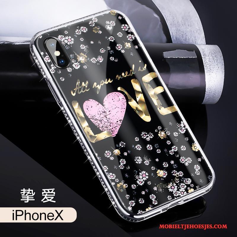 iPhone X Hoesje Nieuw Trendy Merk Met Strass All Inclusive Zwart Luxe Anti-fall