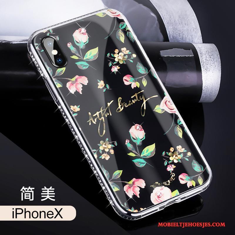 iPhone X Hoesje Nieuw Trendy Merk Met Strass All Inclusive Zwart Luxe Anti-fall