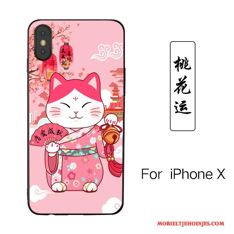 iPhone X Kat Geschilderd Anti-fall Hoesje Telefoon Nieuw Spotprent Roze