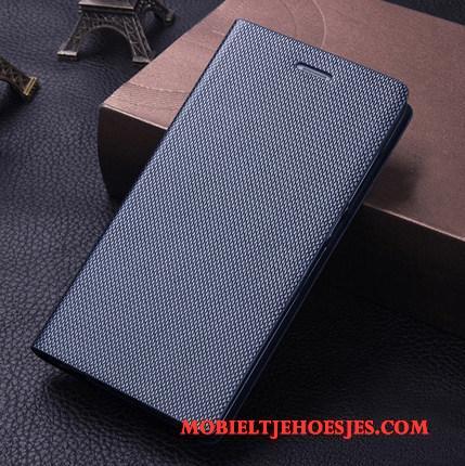 iPhone X Persoonlijk Leren Etui Folio All Inclusive Trendy Merk Blauw Hoesje Telefoon