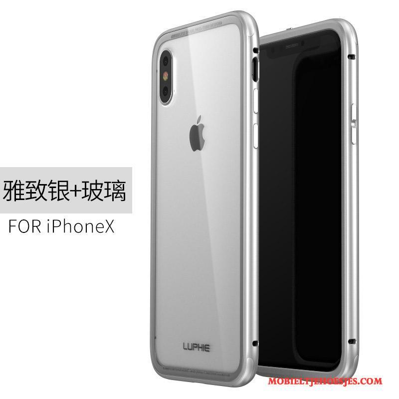 iPhone X Rose Goud Anti-fall Omlijsting Metaal Glas Nieuw Hoesje Telefoon