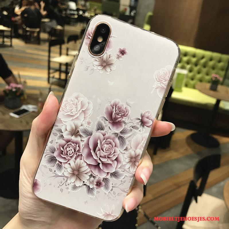 iPhone X Zacht Hanger Reliëf Anti-fall Siliconen Roze Hoesje Telefoon