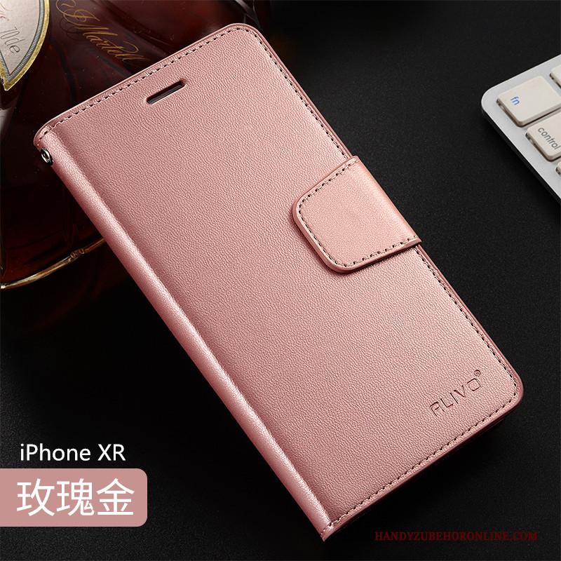 iPhone Xr Hoesje Anti-fall All Inclusive Leren Etui Siliconen Clamshell Goud Bescherming