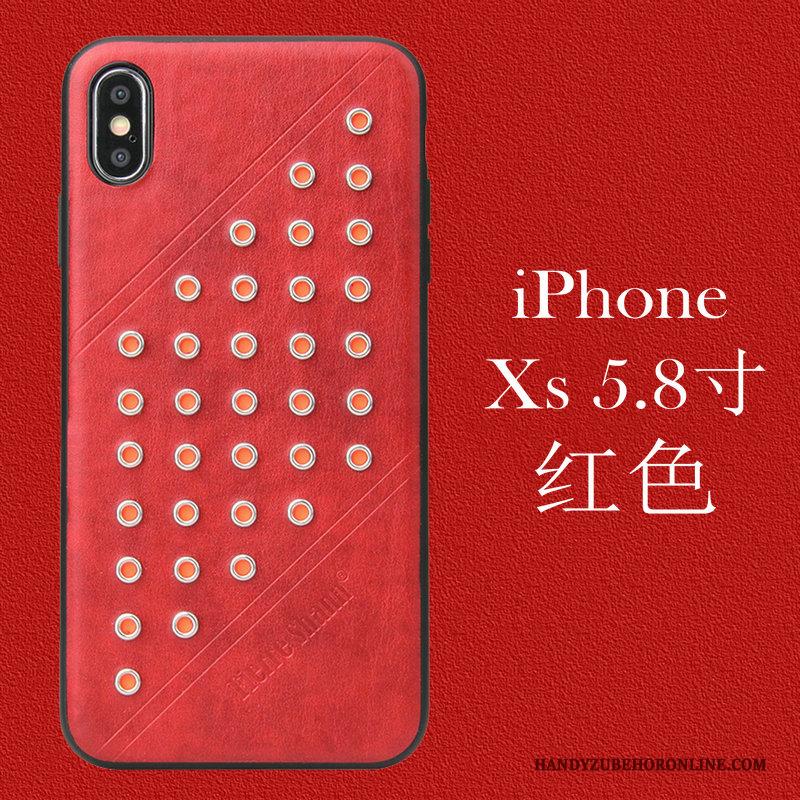 iPhone Xs Anti-fall Bescherming Leren Etui Rood Hoesje Telefoon Ster Europa