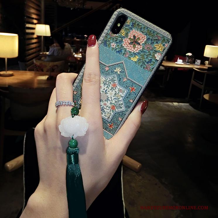 iPhone Xs Hoesje Telefoon Blauw Reliëf Scheppend Etnische Wind Nieuw